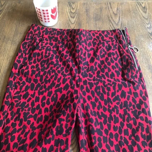NEW Zara Basic cheetah red/black cropped pant Small Safari Casual - Picture 7 of 15